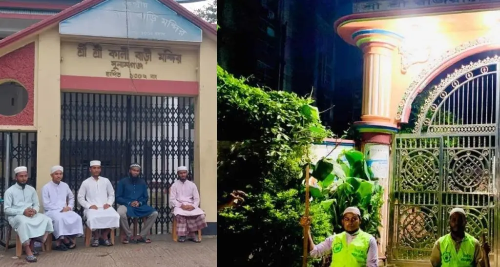 মন্দির পাহারায় মাদরাসা ছাত্র ও সাধারণ শিক্ষার্থীরা