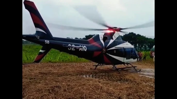 Suddenly, a helicopter landed in a rice field, and then...