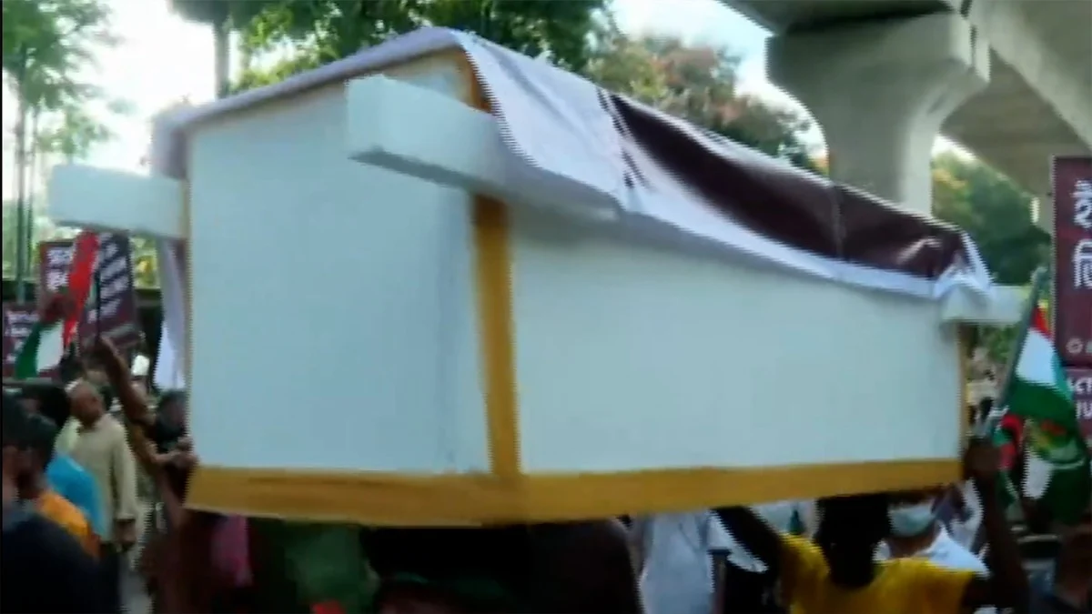 Procession with symbolic coffin of legal advisor